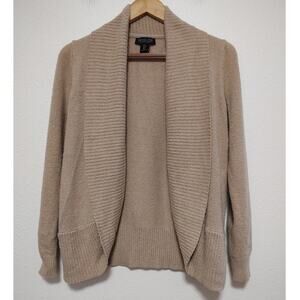 Rachel Zoe Beige Long Sleeve Open Front Ribbed Collar Pockets Cardigan Size S